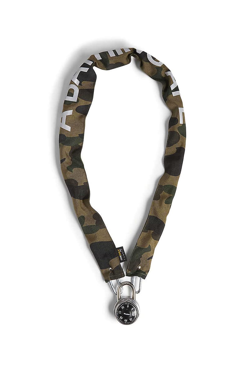a bathing ape bape camouflage chain lock green yellow canvas metal