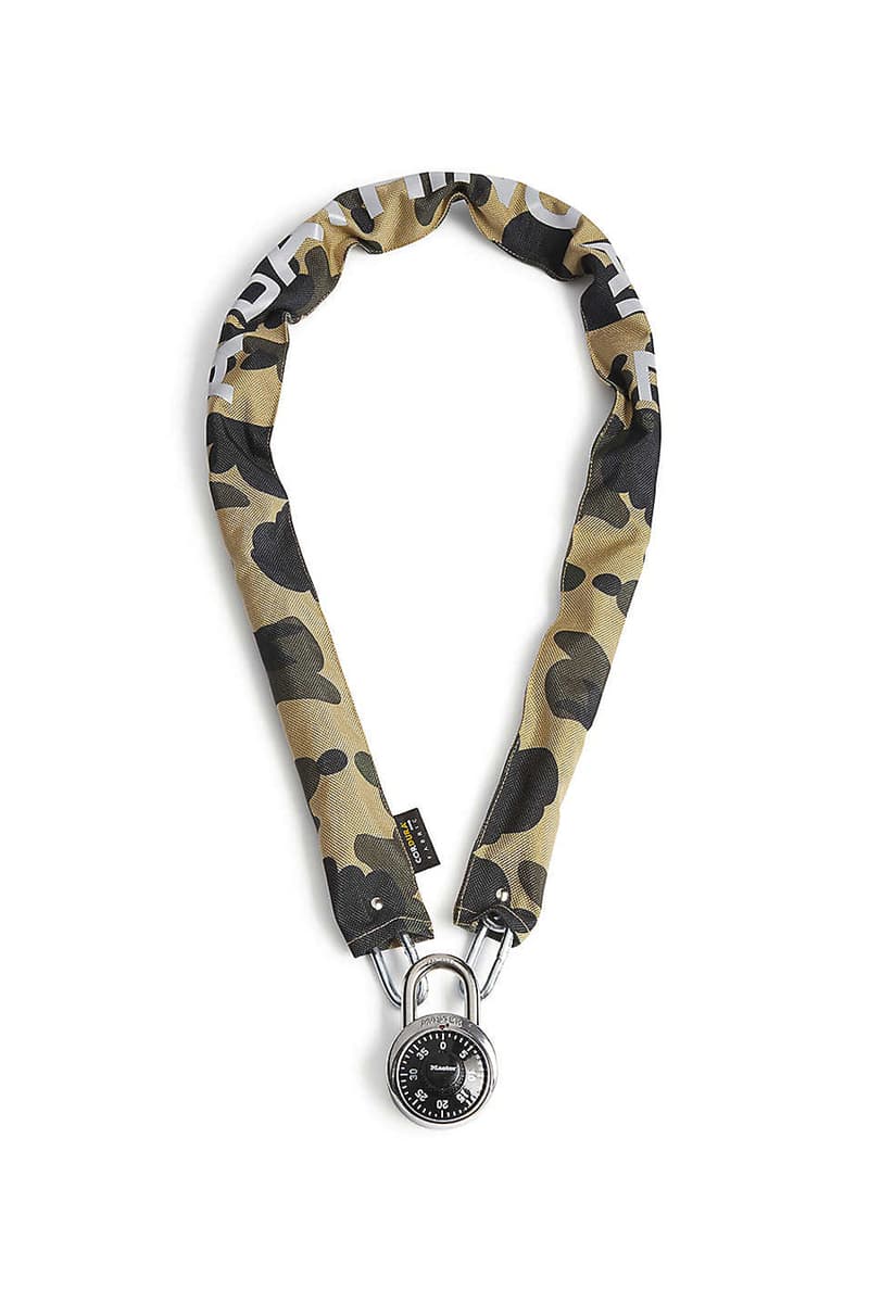 a bathing ape bape camouflage chain lock green yellow canvas metal 