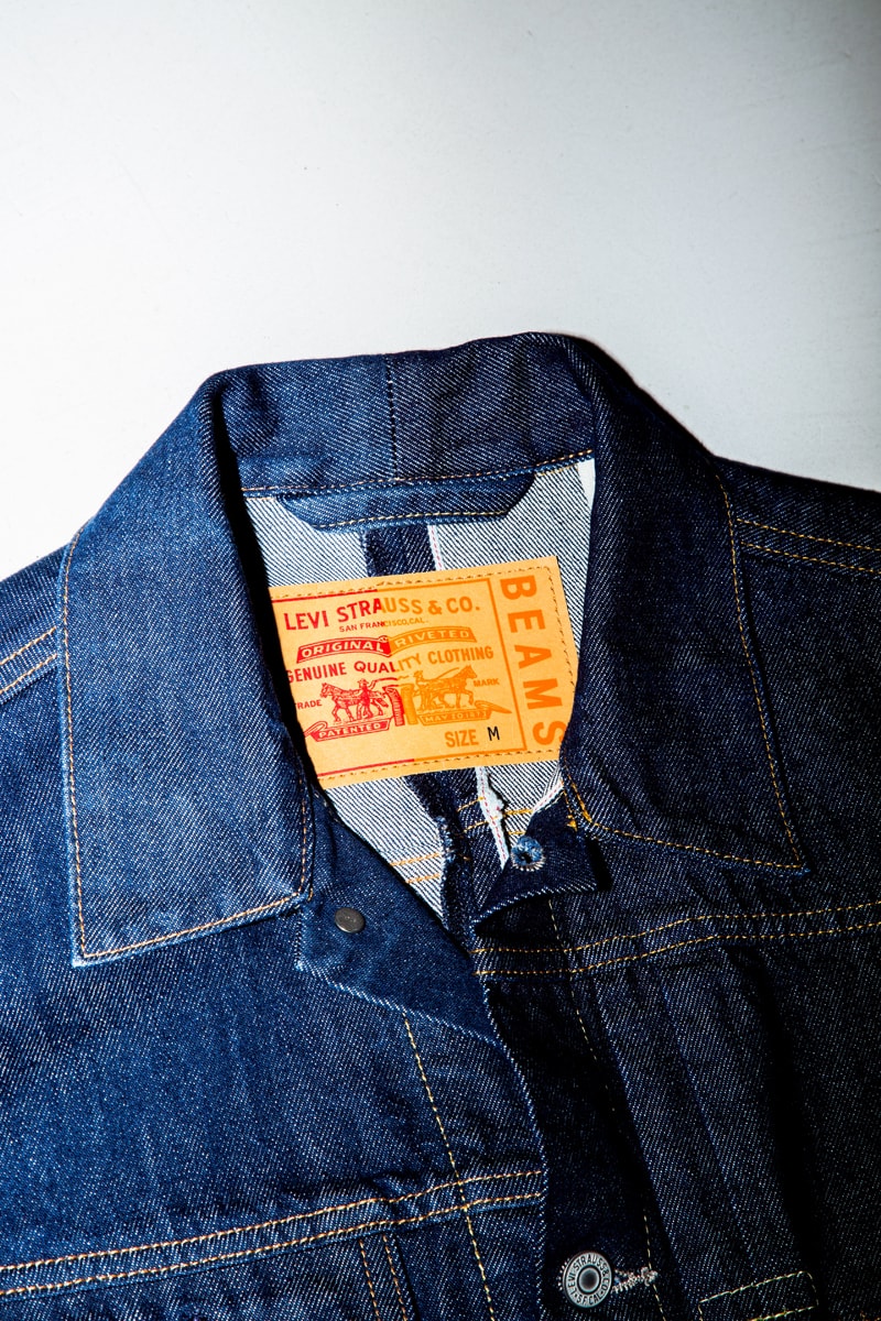 BEAMS x Levi's Half & Half Collection Release Denim Jacket 501 Jeans T-Shirt Logo Horses Denim Wash Blue 