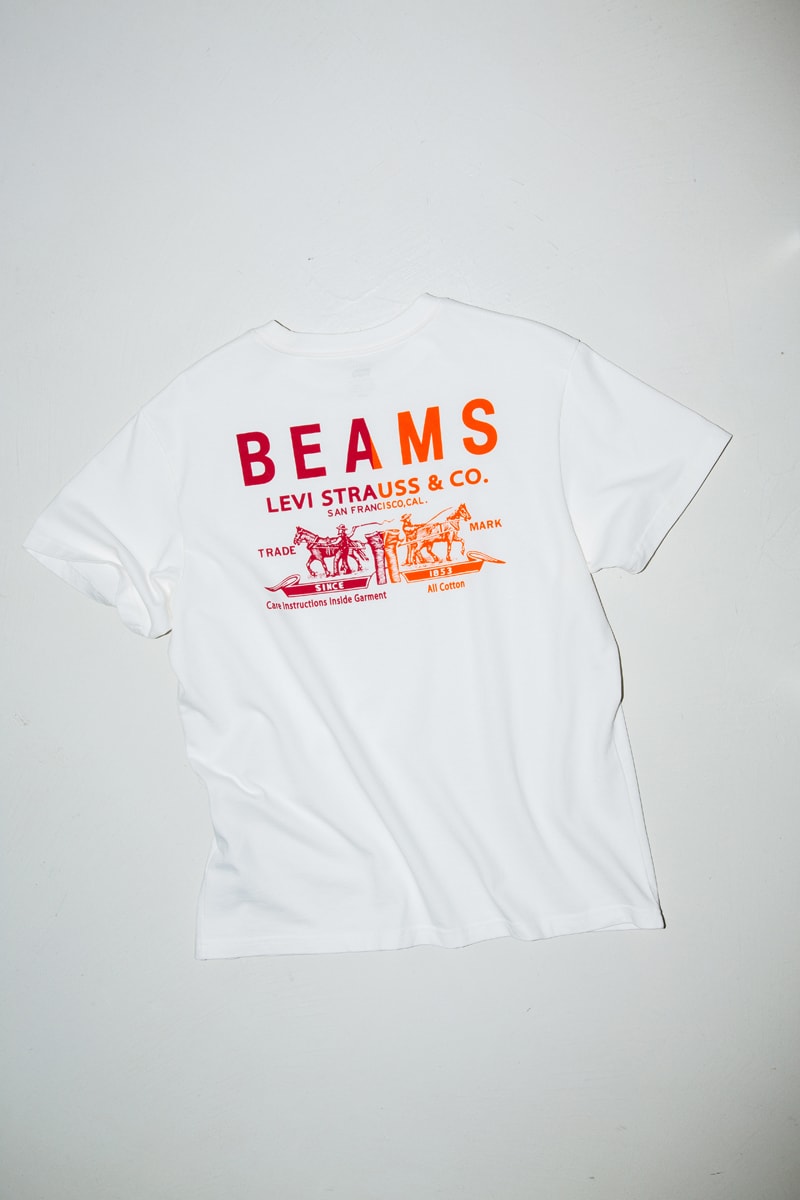 BEAMS x Levi's Half & Half Collection Release Denim Jacket 501 Jeans T-Shirt Logo Horses Denim Wash Blue 