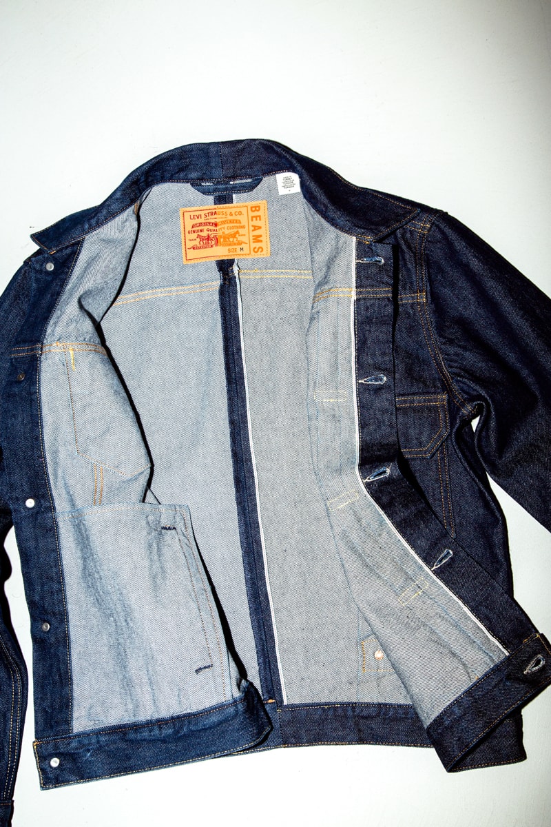 BEAMS x Levi's Half & Half Collection Release Denim Jacket 501 Jeans T-Shirt Logo Horses Denim Wash Blue 