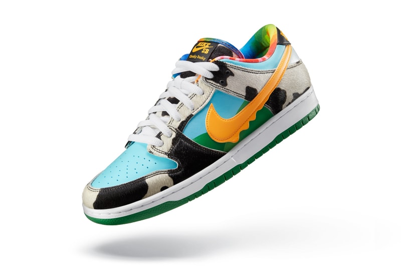 nike sb dunk low ben and jerrys chunky dunky ice cream CU3244 100 white university gold cow print light blue yellow tie dye green release date info photos price store list 
