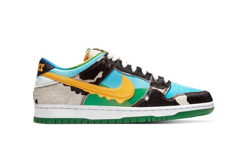 nike sb dunk low ben and jerrys chunky dunky ice cream CU3244 100 white university gold cow print light blue yellow tie dye green release date info photos price store list 