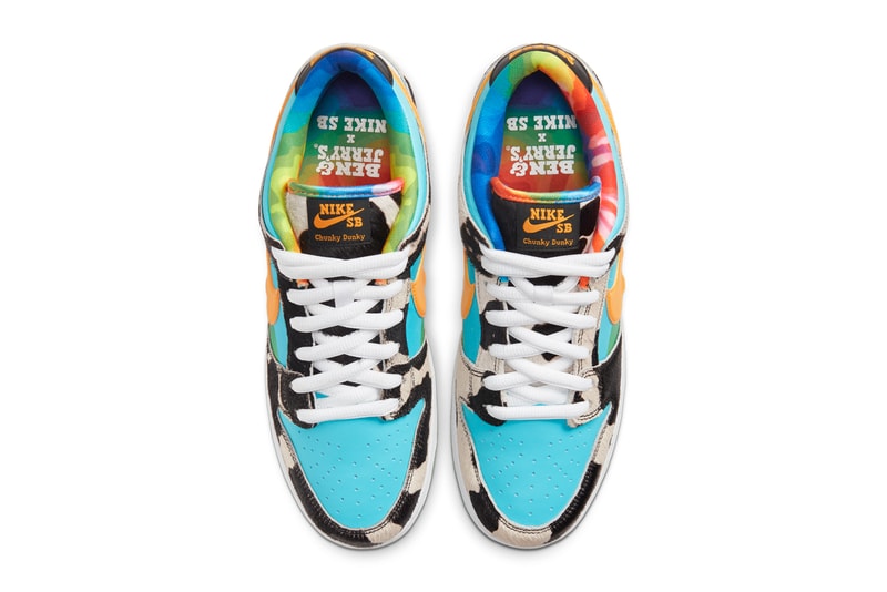 nike sb dunk low ben and jerrys chunky dunky ice cream CU3244 100 white university gold cow print light blue yellow tie dye green release date info photos price store list 