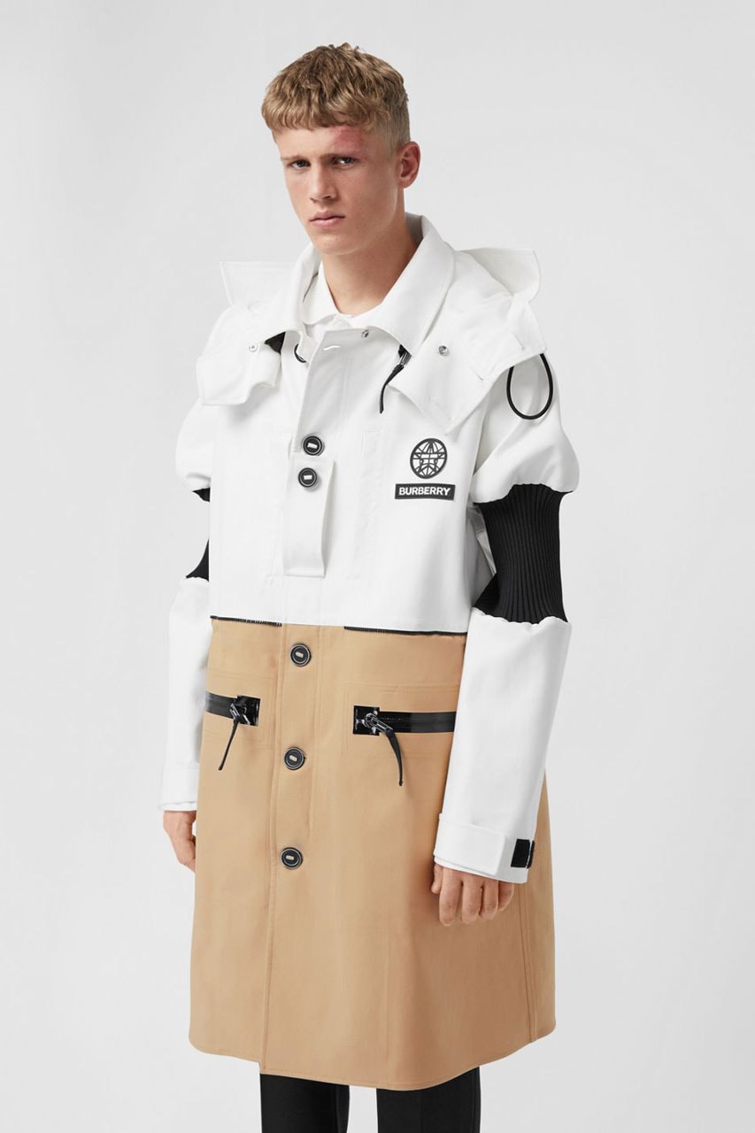 Burberry Reconstructed Car Coat Release Detachable Hood Cotton Twill Victorian Corsetry Panels White Brown Black