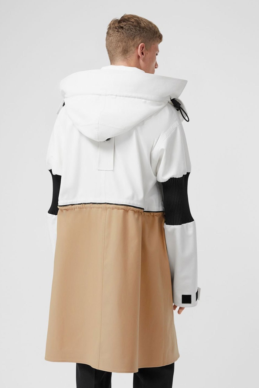 Burberry Reconstructed Car Coat Release Detachable Hood Cotton Twill Victorian Corsetry Panels White Brown Black