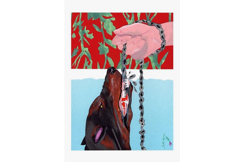 David Heo 'Stay. Stay In Place' Print With DROOL Dog Chain Leash Collage Paper
