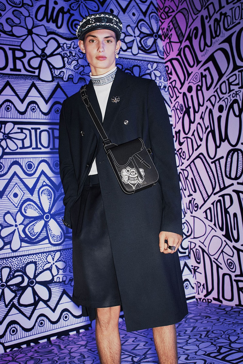 Dior Pre-Fall 2020 Men's Collection, Shawn Stussy artwork fw20 menswear lookbook editorial graphic b23 sneakers saddle bag jewelry yoon ahn kim jones