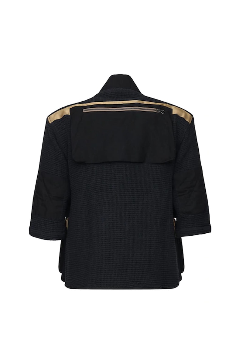 elhaus vagabond multi pocket utility jacket black green shawl lapels three quarter length sleeves adjustable front buckle closure