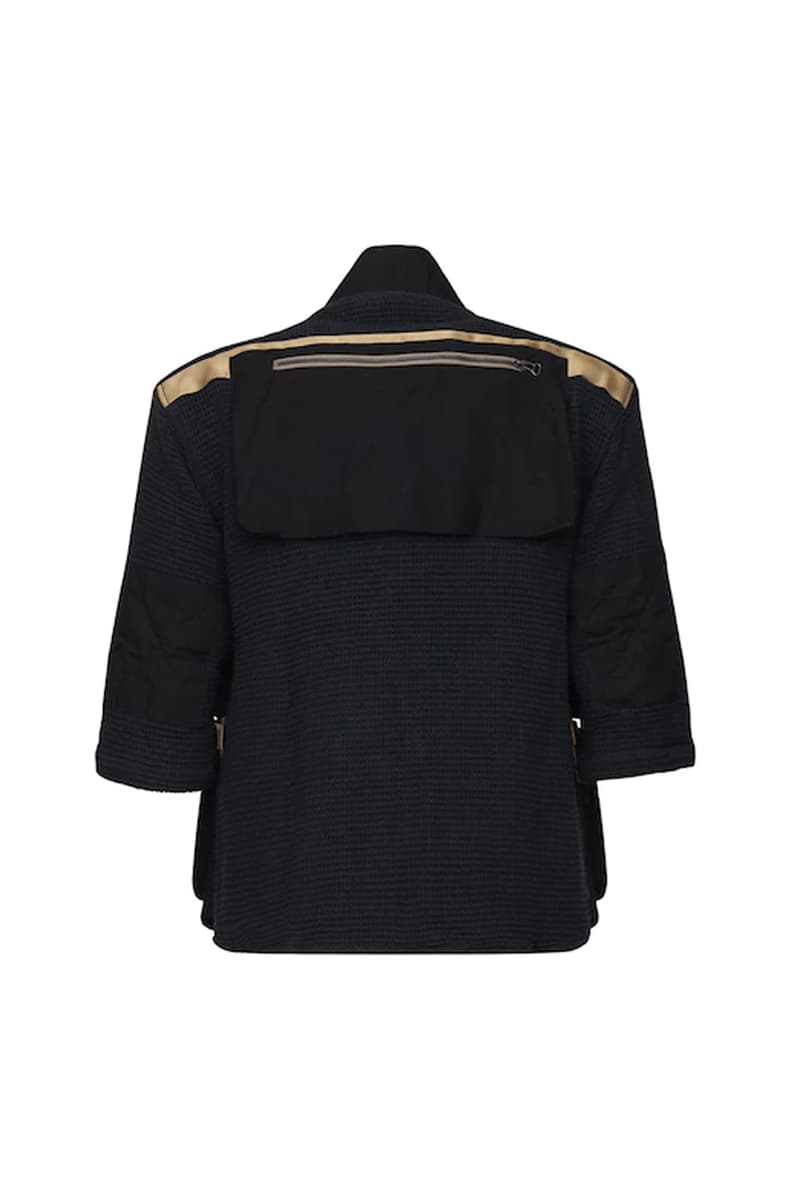 elhaus vagabond multi pocket utility jacket black green shawl lapels three quarter length sleeves adjustable front buckle closure