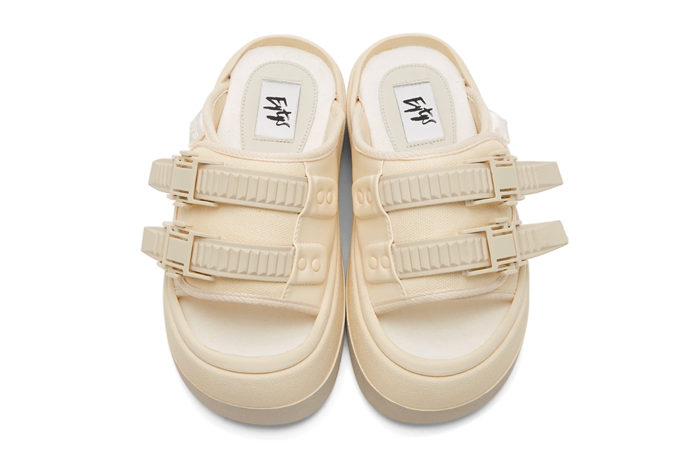 Eytys Capri Sandals Off White Black release Buffed canvas twill faux leather slip on Open round toe Treaded rubber sole