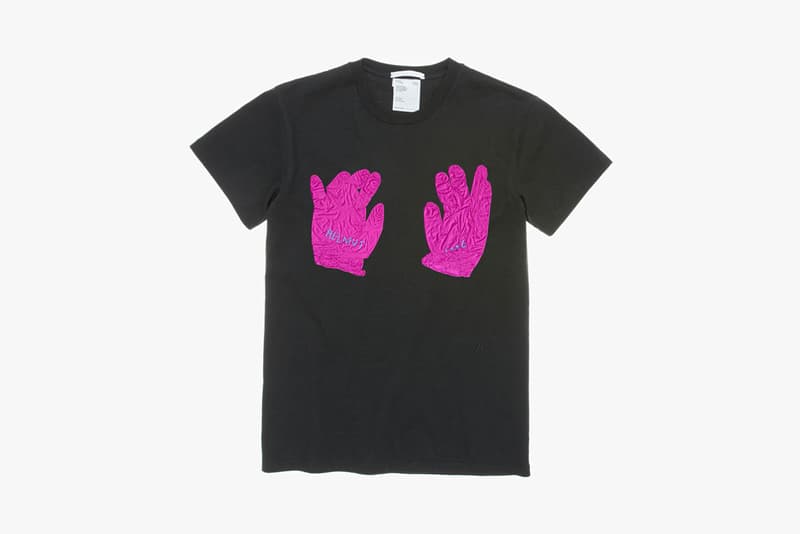 Helmut Lang Graphic T-Shirt Contest Finalists White Black Graphics Slug Pink Latex Gloves Globe Cowboy Telephone Smiley Face Car Horseshoe