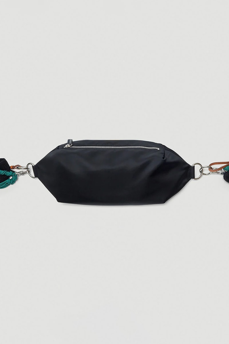 jil sander hike small belt bag in black with detachable knotted rope strap leather back slip pocket contemporary aesthetic technical fabrication soft sheen finish