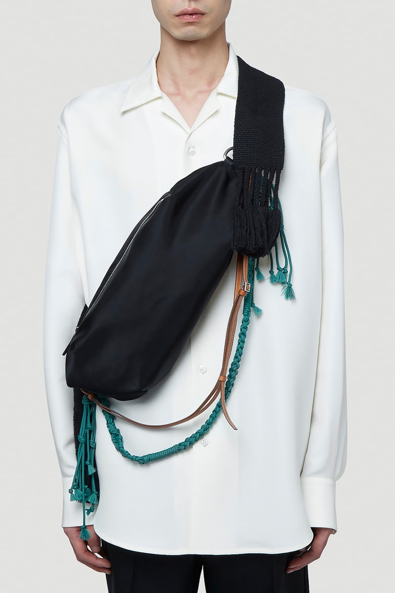 jil sander hike small belt bag in black with detachable knotted rope strap leather back slip pocket contemporary aesthetic technical fabrication soft sheen finish