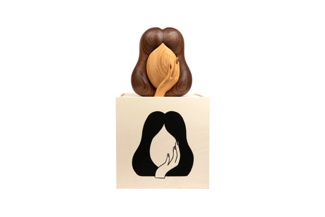 Julie Curtiss 'La Femme Secrète' for Case Studyo Art Puzzle Box Sculpture Homeware Design Artworks Woman Face Head Hair Wooden Walnut Ash Wood Tiny Treasure Chest