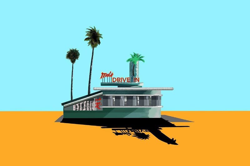 Kaoru Sato "Day Light Avenue" Exhibition OMOTESANDO ROCKET Illustrations Cars Motels Diner Drive-Ins Palm Trees Retro Nostalgia America