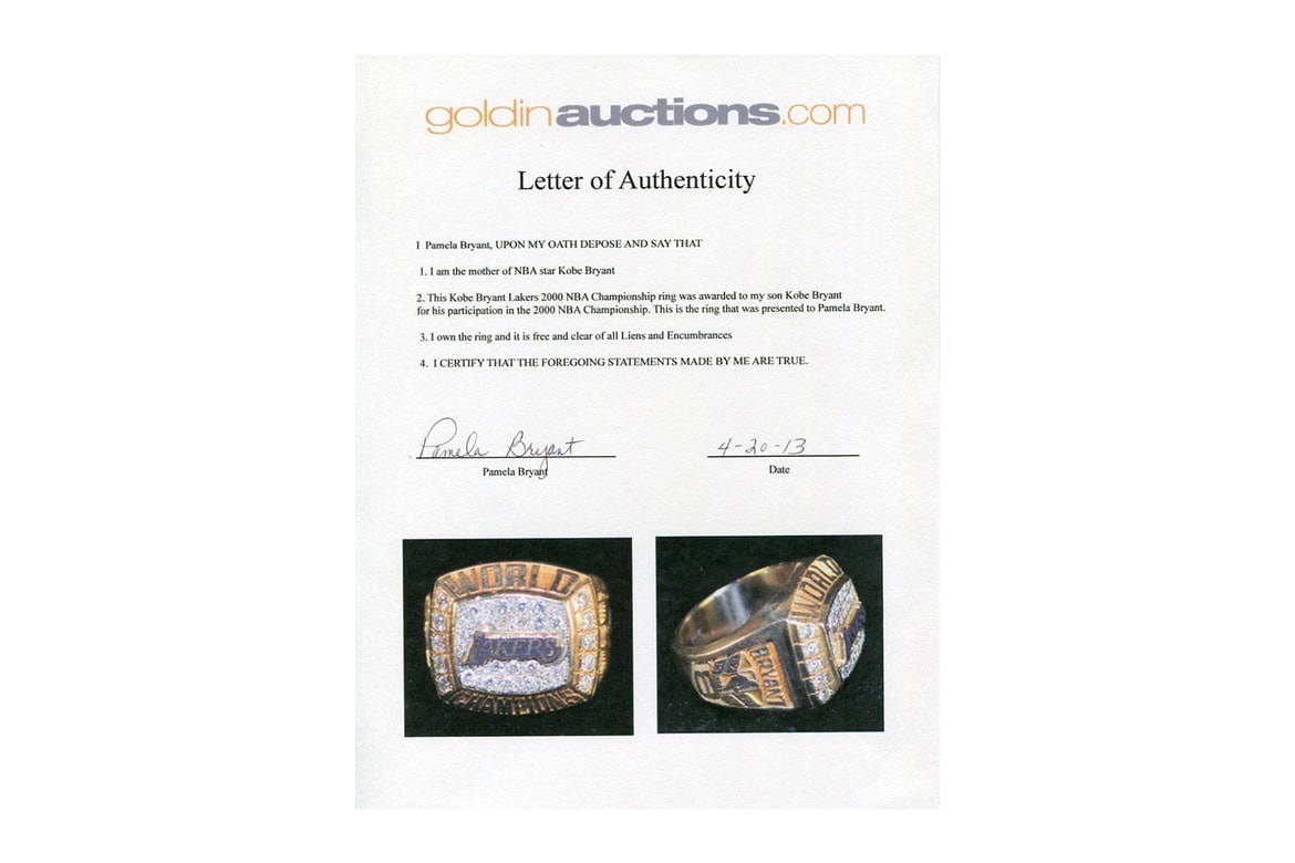 Kobe Bryant Lakers Championship Ring Sells For 206k Usd Hypebeast