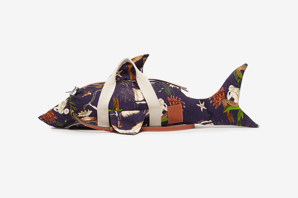 Paula's Ibiza x LOEWE Shark Duffle Bag collaboration canvas Armin Heinemann mermaid print