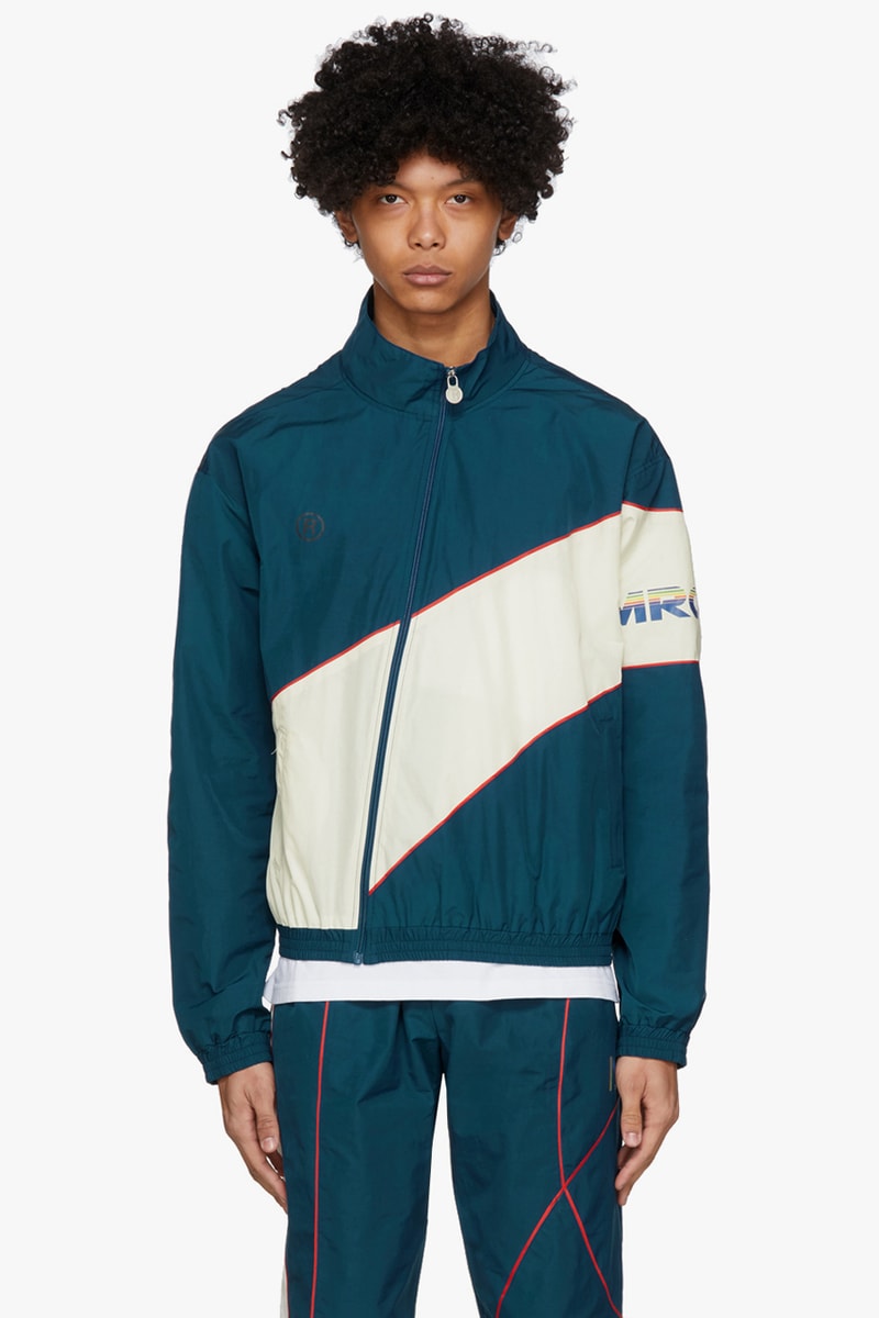 ssense exclusive martine rose capsule collection pink blue twist track jacket track pants black peace print t shirt cycling shorts shirt