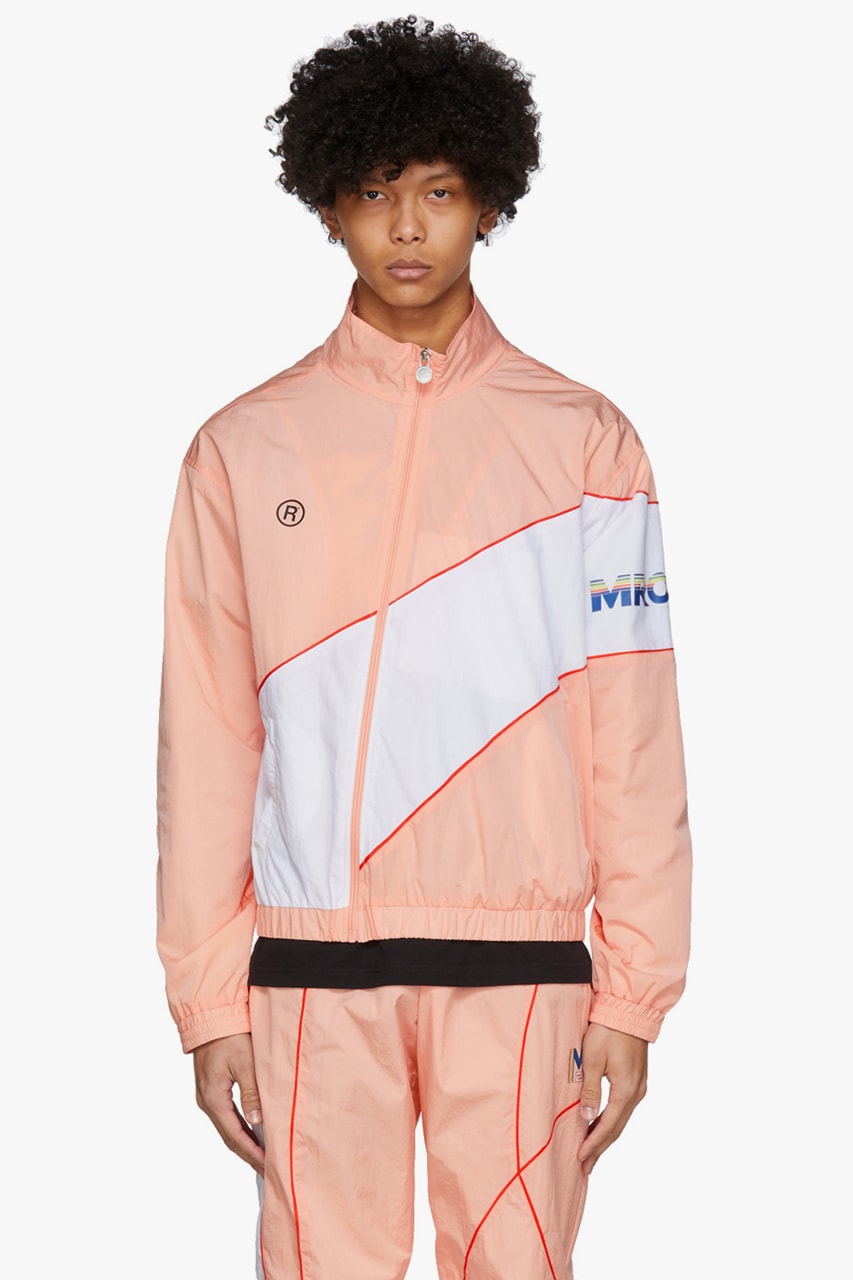 ssense exclusive martine rose capsule collection pink blue twist track jacket track pants black peace print t shirt cycling shorts shirt