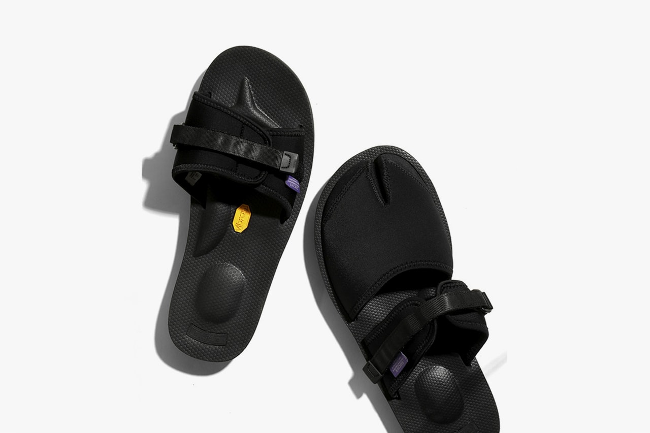 Nepenthes Suicoke Purple Label menswear streetwear shoes footwear slides sandals tabi elastic strap slide in split toe spring summer 2020 collection