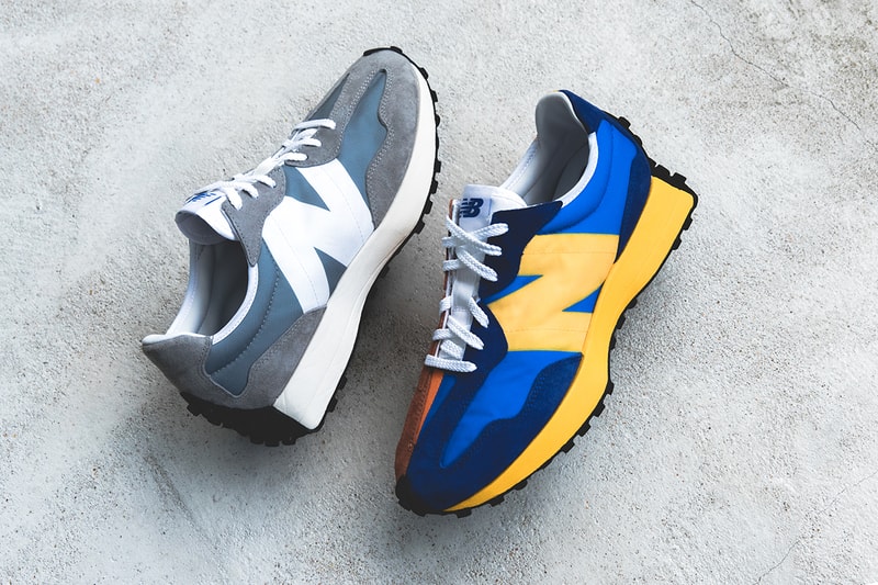 new balance 327 grey white blue orange split 1970s closer look buy cop purchase release information details