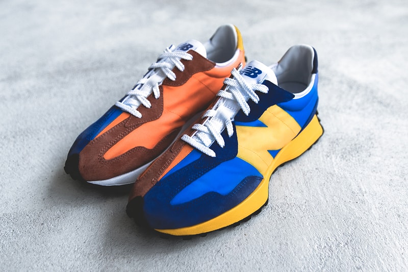 new balance 327 grey white blue orange split 1970s closer look buy cop purchase release information details