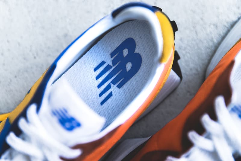 new balance 327 grey white blue orange split 1970s closer look buy cop purchase release information details