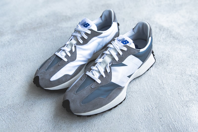 new balance 327 grey white blue orange split 1970s closer look buy cop purchase release information details