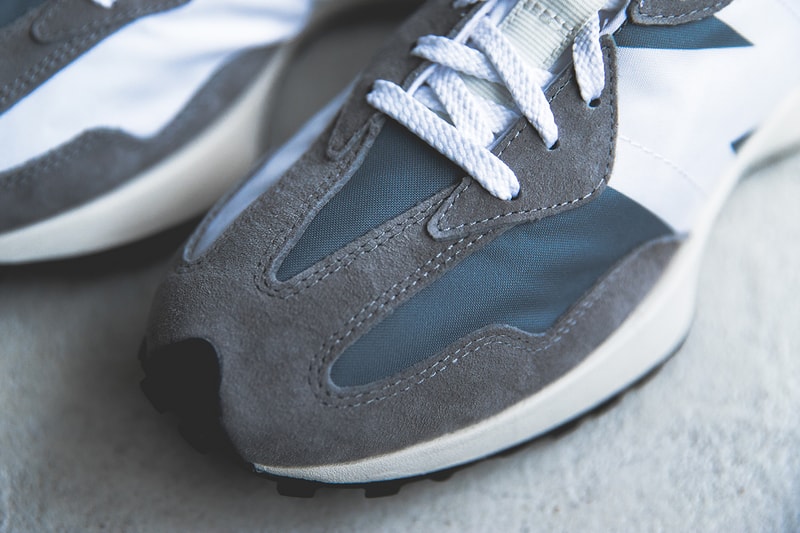 new balance 327 grey white blue orange split 1970s closer look buy cop purchase release information details