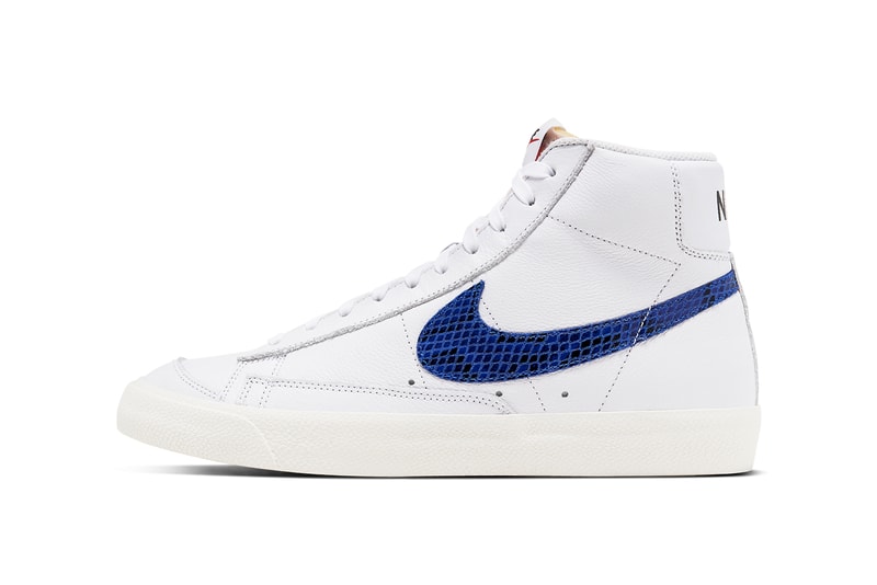 nike sportswear blazer mid 77 vintage sky force 3 4 white red blue snakeskin swoosh CW7073 CW7074 100 official release date info photos price store list
