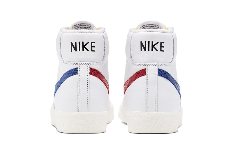nike sportswear blazer mid 77 vintage sky force 3 4 white red blue snakeskin swoosh CW7073 CW7074 100 official release date info photos price store list