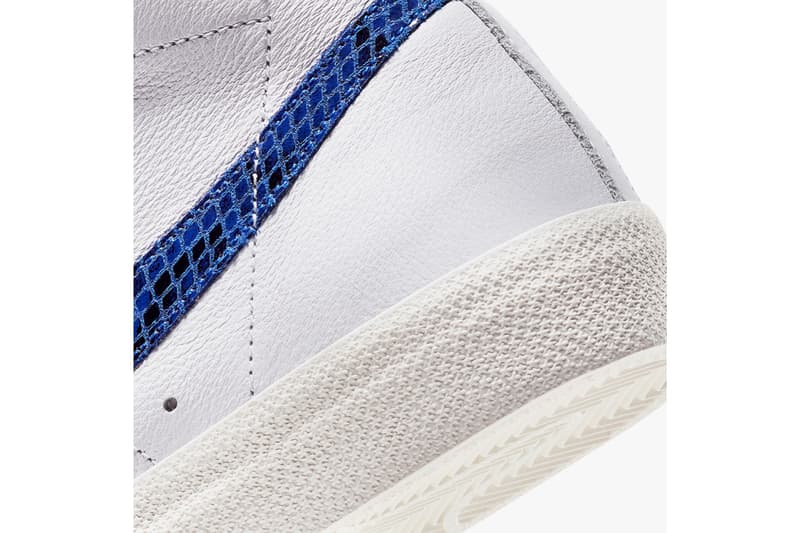 nike sportswear blazer mid 77 vintage sky force 3 4 white red blue snakeskin swoosh CW7073 CW7074 100 official release date info photos price store list