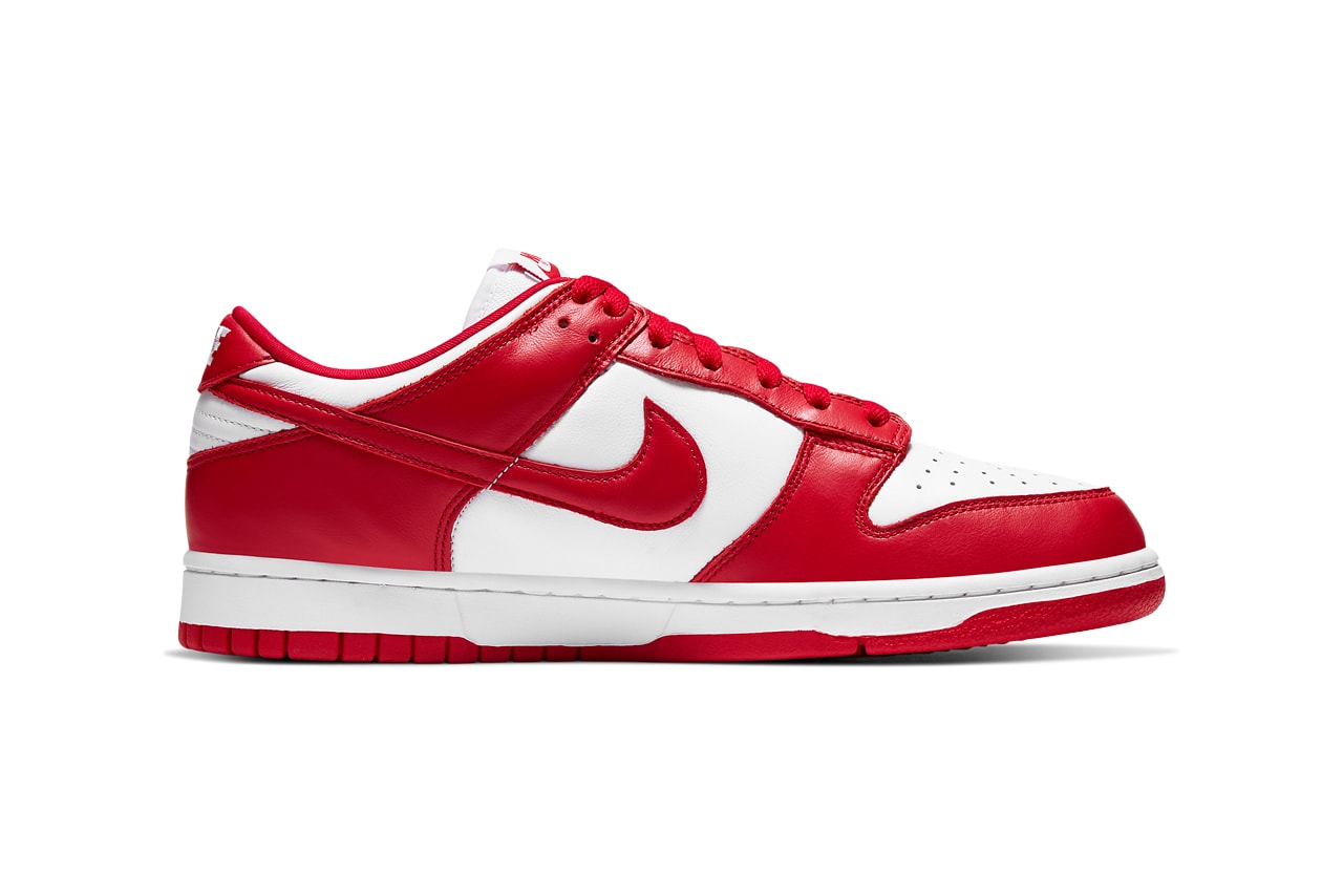 nike dunk low sportswear be true to your school university red white CU1727 100 official release date info photos price store list saint johns brazil champ colors team tones