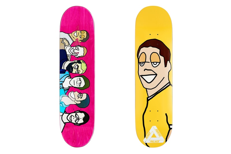 Palace Summer 2020 Skate Decks skateboarding team caricatures Jamal Smith Benny Fairfax Danny Brady Chewy Cannon Lucas Puig Lucien Clarke Rory Milanes tri ferg shock absorber designs