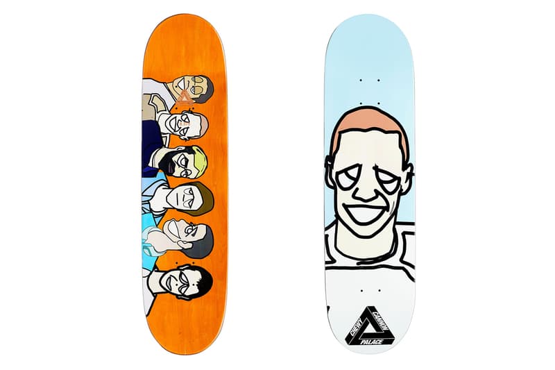 Palace Summer 2020 Skate Decks skateboarding team caricatures Jamal Smith Benny Fairfax Danny Brady Chewy Cannon Lucas Puig Lucien Clarke Rory Milanes tri ferg shock absorber designs