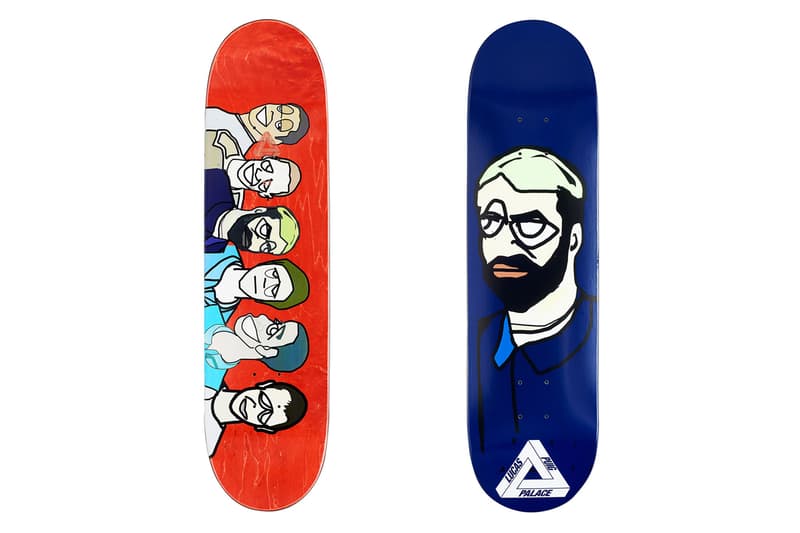 Palace Summer 2020 Skate Decks skateboarding team caricatures Jamal Smith Benny Fairfax Danny Brady Chewy Cannon Lucas Puig Lucien Clarke Rory Milanes tri ferg shock absorber designs