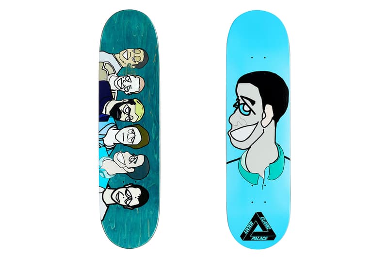 Palace Summer 2020 Skate Decks skateboarding team caricatures Jamal Smith Benny Fairfax Danny Brady Chewy Cannon Lucas Puig Lucien Clarke Rory Milanes tri ferg shock absorber designs