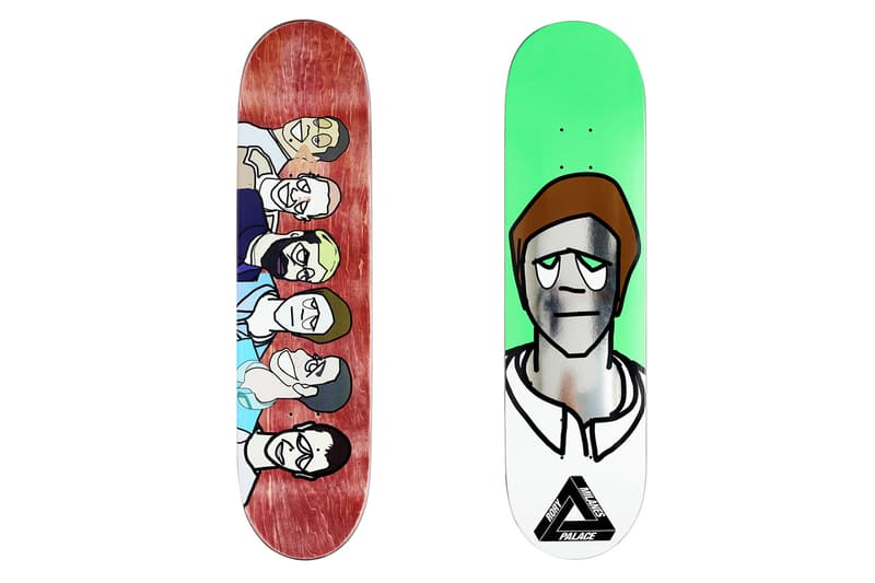 Palace Summer 2020 Skate Decks skateboarding team caricatures Jamal Smith Benny Fairfax Danny Brady Chewy Cannon Lucas Puig Lucien Clarke Rory Milanes tri ferg shock absorber designs