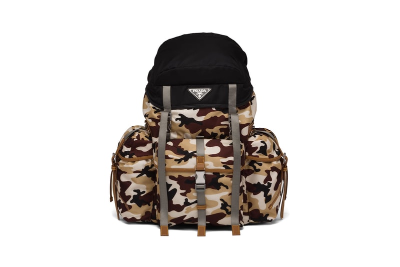 Prada Nylon Camouflage Print Backpack Release Saffiano Leather Black Brown Beige White Buckles Accessory 