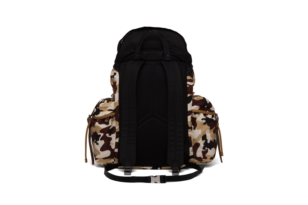 Prada Nylon Camouflage Print Backpack Release Saffiano Leather Black Brown Beige White Buckles Accessory 