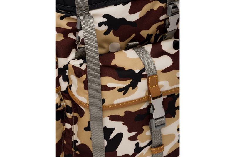 Prada Nylon Camouflage Print Backpack Release Saffiano Leather Black Brown Beige White Buckles Accessory 