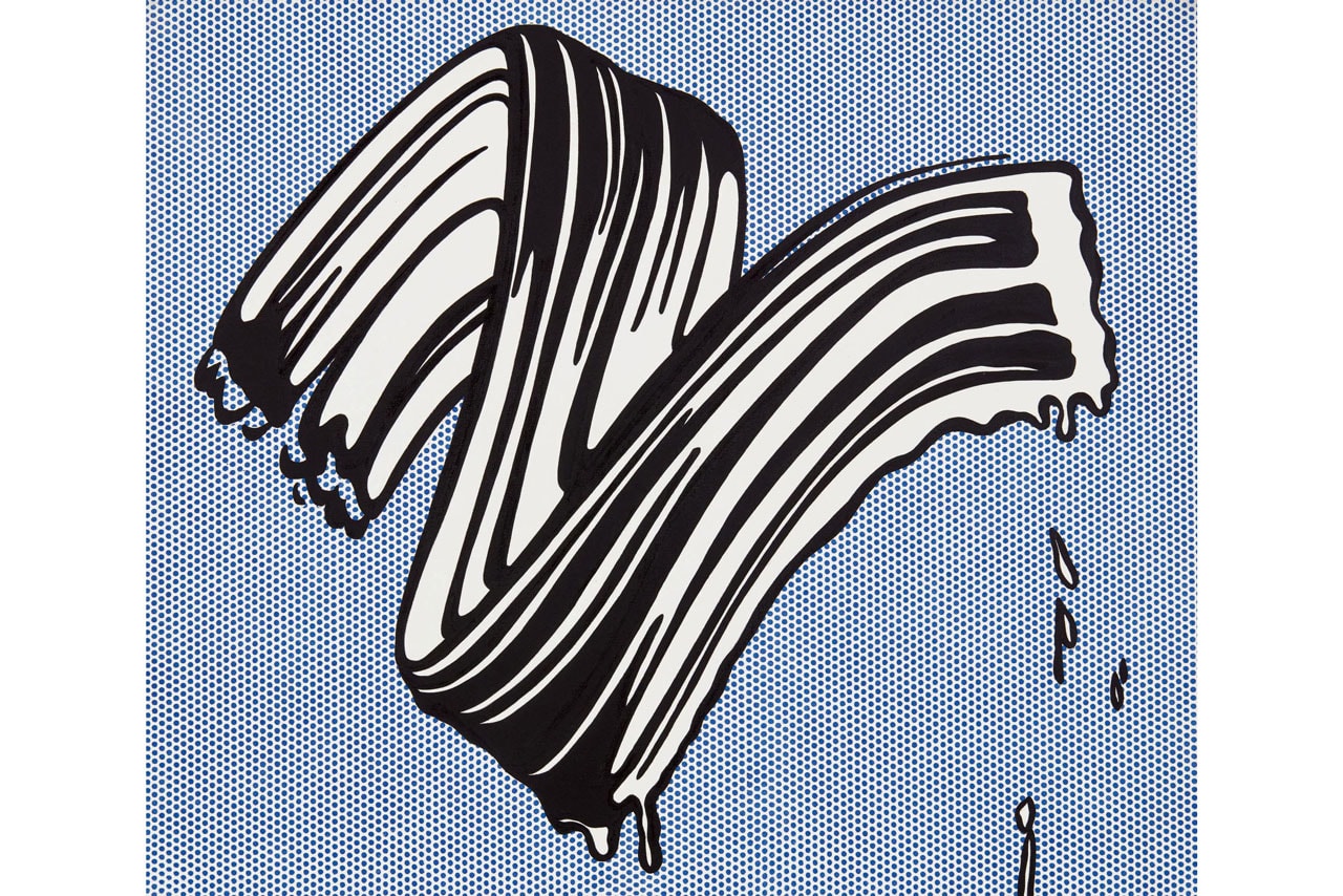 Roy Lichtenstein 'Brushstroke' Painting Sotheby's Auction White Black Pop Art Ben-Day Dots Blue 