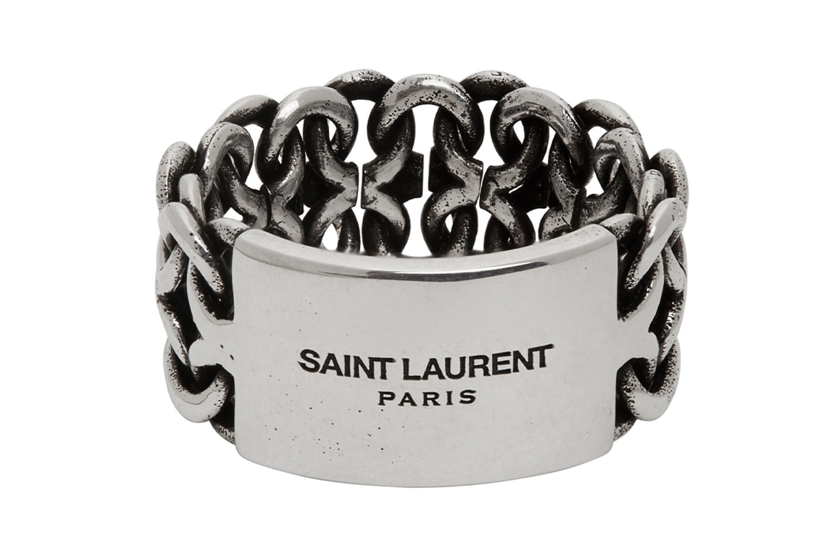 Saint Laurent Silver Bronze Plaguette Ring Release 201418M147295 201418M147293 ssense accesory
