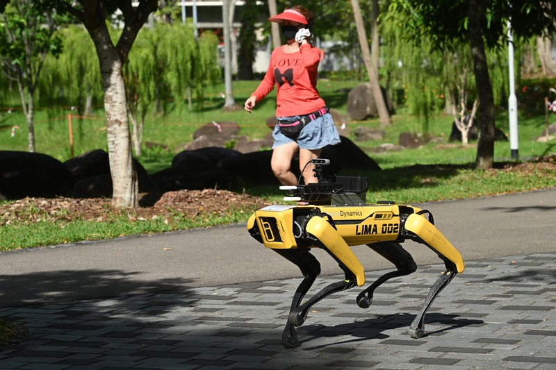 Boston Dynamics Robot Dog spot Enforces Self social Distancing parks singapore covid19 covid 19 corona coronavirus 