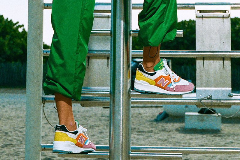 new balance staud activewear 997 convertible bag sneakers colorful colourful rainbow drops trainers