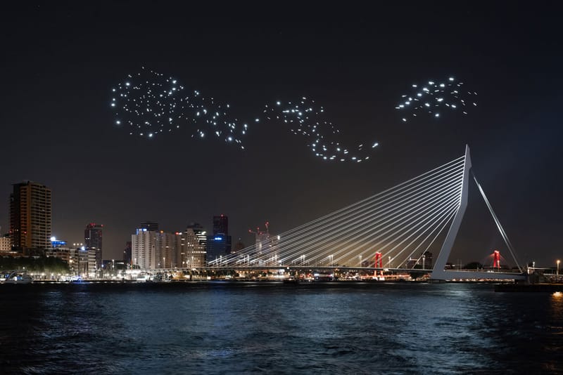 300 Drones Illuminate Night Sky in Rotterdam to Celebrate Freedom and Health
