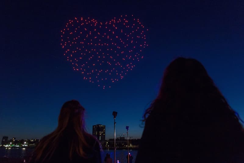 Studio Drift Drone Performance in Rotterdam Freedom Health River Maas Netherlands Art Installation Lights Bird Flight Patterns