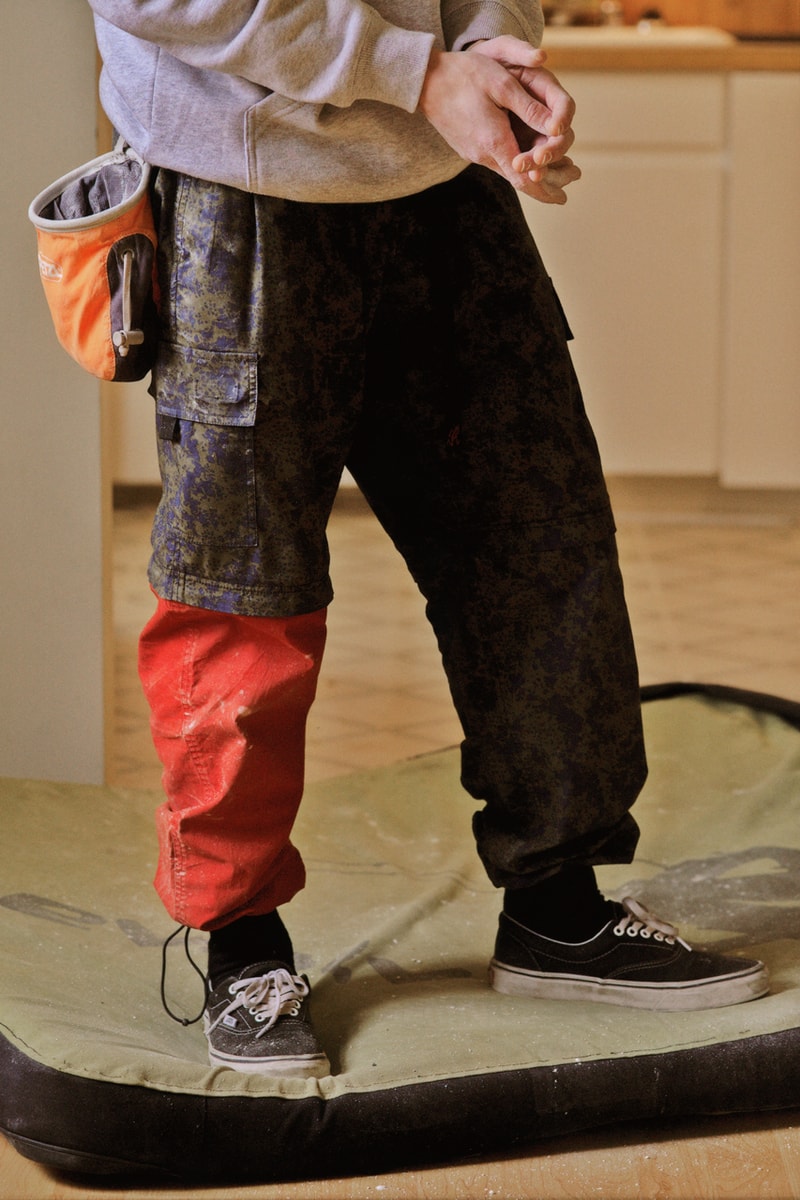 stussy gramicci zip off cargo pants collaboration release collection outdoor brand patented gusset crotch built in nylon belt hiking skating