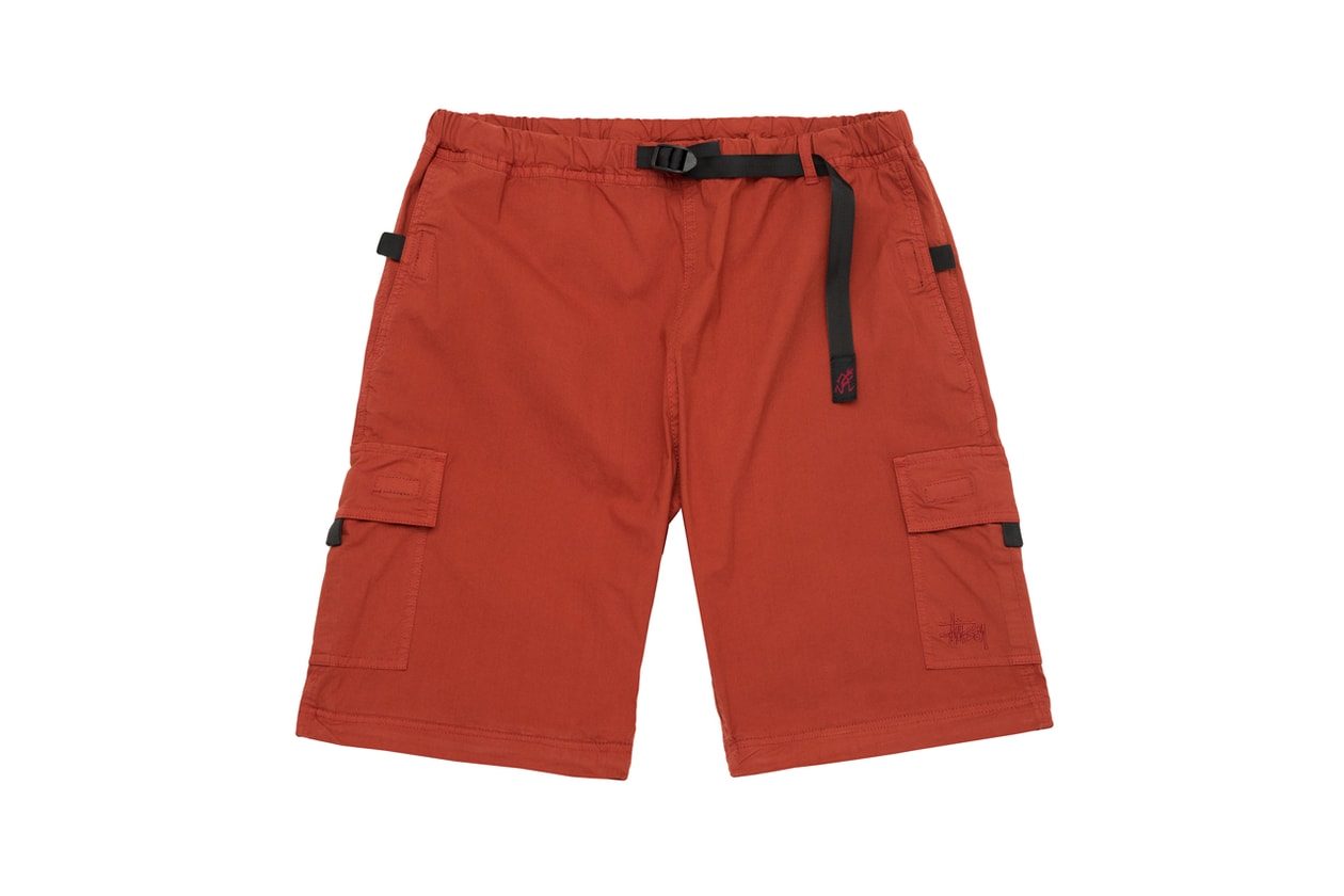 stussy gramicci zip off cargo pants collaboration release collection outdoor brand patented gusset crotch built in nylon belt hiking skating